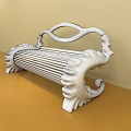 Light Green Public Chair With Wavy White Armrest Striped Seat And Decorative Curved Legs