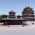 Ancient Chinese Architecture With Multi story Pagoda Traditional Curved Roofs and Courtyard