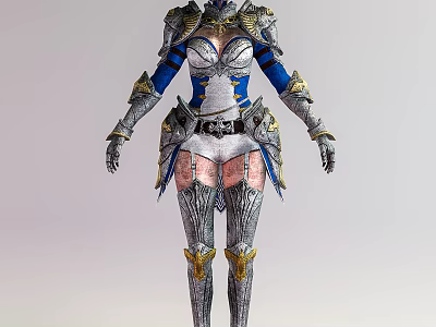 Game and Movie Character in Blue White Silver Armored Outfit With Gold Accents 3d model