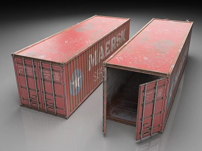 Two Red Shipping Containers With Open Door And Staircase Inside 3d model