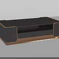 Modern Coffee Table With Dark Wood Finish And Brass Frame Lower Shelf Design