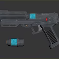 Futuristic Sci-Fi Gun with Black Design Blue Illuminated Parts and Scope Accessory