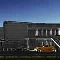 Modern Industrial Factory Building With Multi Story Structure Large Glass Windows And Landscaped Entrance Area
