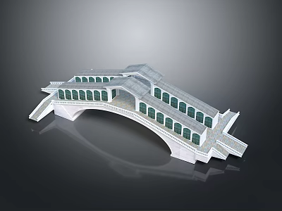 White Arched Bridge 3D Model with Classical Design and Arched Windows 3d model