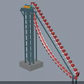 Industrial Equipment With Blue Green Motor Yellow Component And Red Bucket Conveyor On Gray Frame
