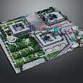 Modern Architectural Complex Model With Green Spaces Buildings And Road Layout
