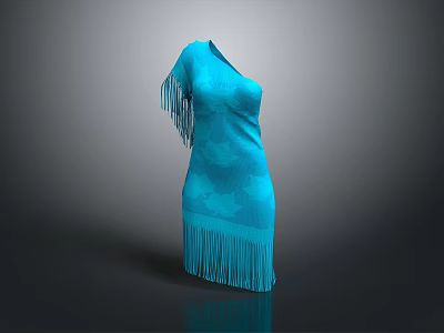 Blue Fringed Dress With Simple Design And Elegant Style For Daily Use 3d model