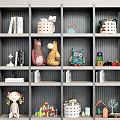 Colorful Decorative Ornament Set On Shelf With Dolls Building Blocks House Tree Models