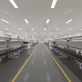 Modern Industrial Workshop Interior With Neatly Arranged Production Line Equipment And Yellow Dividing Lines