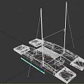 Blue Water Sports Equipment with Twin Floats and Tall Masts Structure