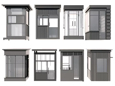Various Modern Modular Booth Designs With Glass Windows And Metal Panels 3d model