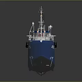 Blue BCK 33 Boat With Deck Railing And Upper Structure