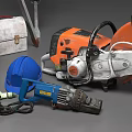 Assorted Hardware Tools Including Drills Sanders Hard Hats Toolbox And Tape Measure 3d model