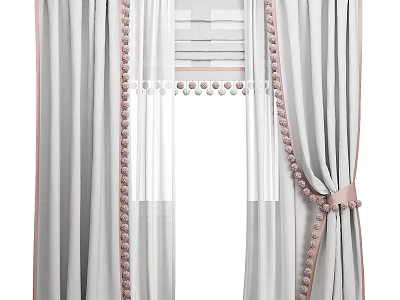Elegant Gray Pink Curtain Design With Tassel Tieback And Sheer Panel 3d model