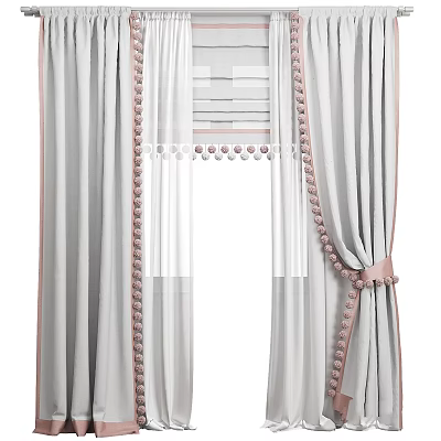 Elegant Gray Pink Curtain Design With Tassel Tieback And Sheer Panel 3d model