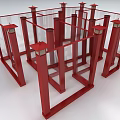 Interactive Zone Featuring Modern Red Frame Structure Transparent Panels And Columns 3d model
