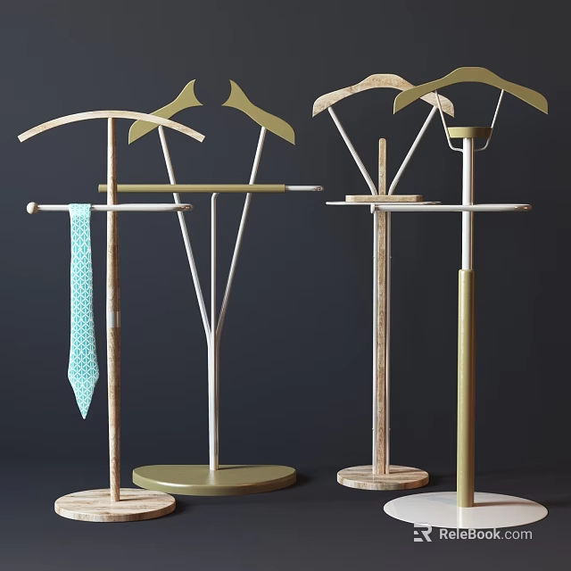 Modern Stylish Coat Hangers With Wooden Metal Frame And Tie Hanging Hook 3d model 