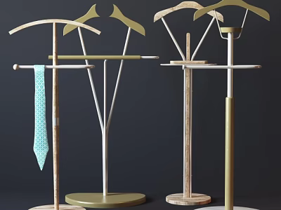 Modern Stylish Coat Hangers With Wooden Metal Frame And Tie Hanging Hook 3d model