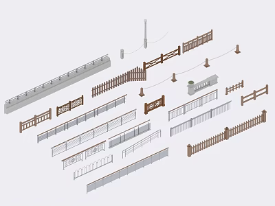 Various Garden Fence Designs Featuring Wooden Railings Metal Panels And Decorative Posts 3d model