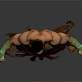 Muscular Man With Tattoos Wearing Green Gloves And Brown Traditional Outfit In Fighting Stance