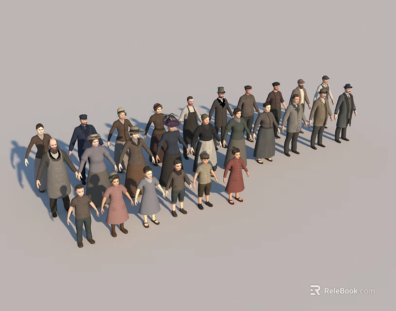 Group of People of Different Ages and Clothing Standing Together in 3D Render 3d model 