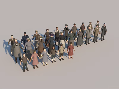 Group of People of Different Ages and Clothing Standing Together in 3D Render 3d model