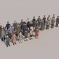 Group of People of Different Ages and Clothing Standing Together in 3D Render