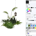 Lush Green Plant Combination With Various Foliage Stone And Hanging Lantern