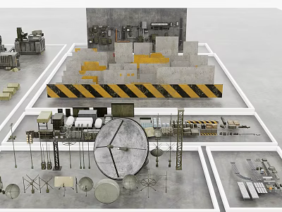 Industrial Equipment Featuring Mechanical Components Platforms And Yellow Black Warning Strips 3d model