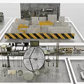 Industrial Equipment Featuring Mechanical Components Platforms And Yellow Black Warning Strips