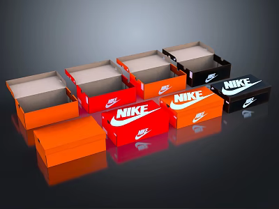 Open Nike Shoe Boxes in Orange Red and Black for 3d model