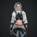 Sci Fi Character Design With White Black Futuristic Outfit Gray Short Hair Front Back Views 3d model