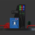 Detailed Gas Station Model With Fuel Pumps Red Blue Sections And Circular Platform
