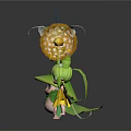 Plant Themed Cartoon Characters With Green Hats White Flower And Dandelion Sphere