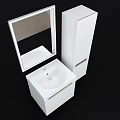 Modern White Bathroom Vanity with Mirror and Wooden Accent Storage Cabinet