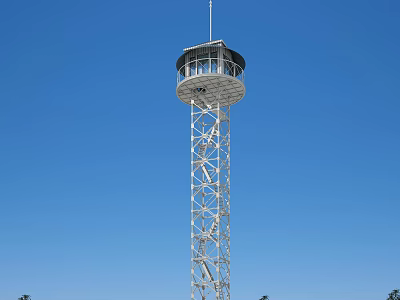 Observation Tower With Metal Frame Structure And Elevated Viewing Deck Against Clear Blue Sky 3d model