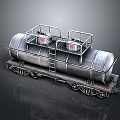 Metallic Tank Train Car With Top Platform Ladder And Red Signal Lights