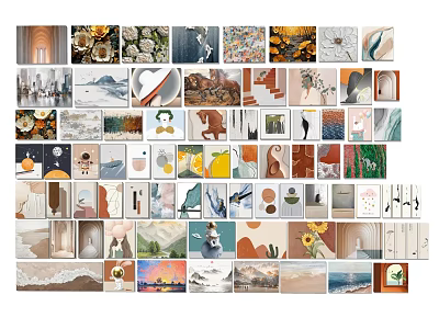 Diverse Art Prints Collection With Grid Arrangement Nature Landscapes Abstract Patterns And Animals 3d model