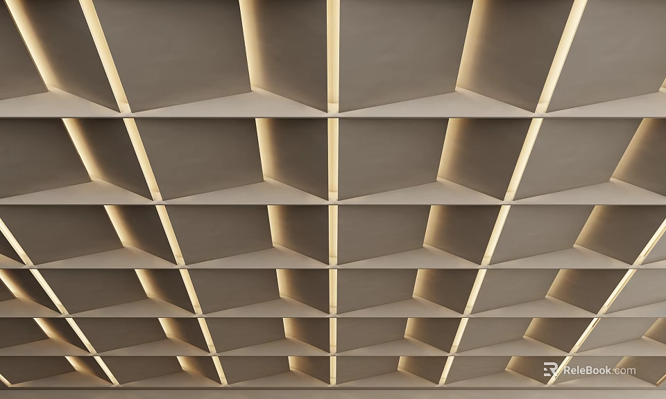 Modern Ceiling Design With Geometric Grid Pattern And Recessed LED Lighting For Contemporary Interior Spaces 3d model 
