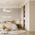 Kids Room Interior Design Featuring Bed Yellow Quilt Stuffed Lion Desk And Toys