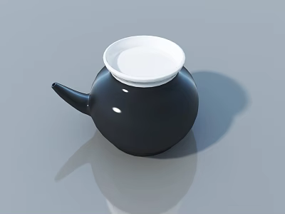 Black Ceramic Teapot With White Lid On Gray Reflective Surface 3d model