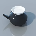 Black Ceramic Teapot With White Lid On Gray Reflective Surface 3d model