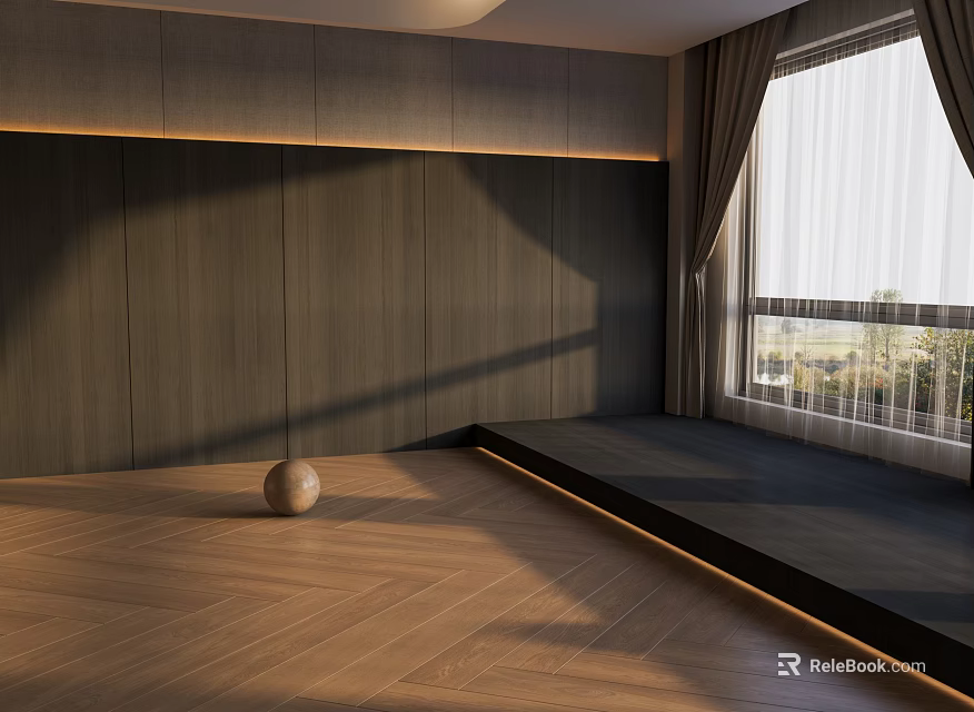 Wooden Floor In Modern Room Interior With Natural Light And Decorative Ball Near Window 3d model 