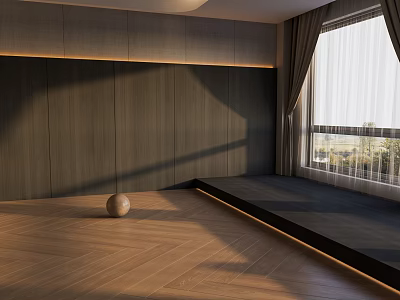 Wooden Floor In Modern Room Interior With Natural Light And Decorative Ball Near Window 3d model