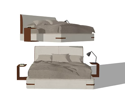 Modern Double Bed Design With Wooden Accents Nightstands And Table Lamps 3d model