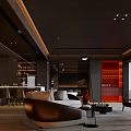 Modern Living And Dining Area Interior With Dark Ceiling Leather Sofa And Wine Cabinet
