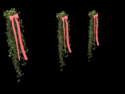 Hanging Decorative Ornament Set With Green Plants Pink Ribbons And Bowknots 3d model