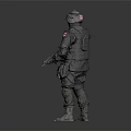 Tactical Military Soldier in Camouflage Uniform With Helmet Red Cross Insignia And Rifle