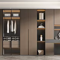 Modern Wooden Wardrobe With Glass Doors Hanging Space Drawers Open Shelves And Dressing Table