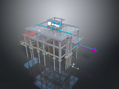 Industrial Platform Structure With Metal Frame Pipes And Support Columns 3d model